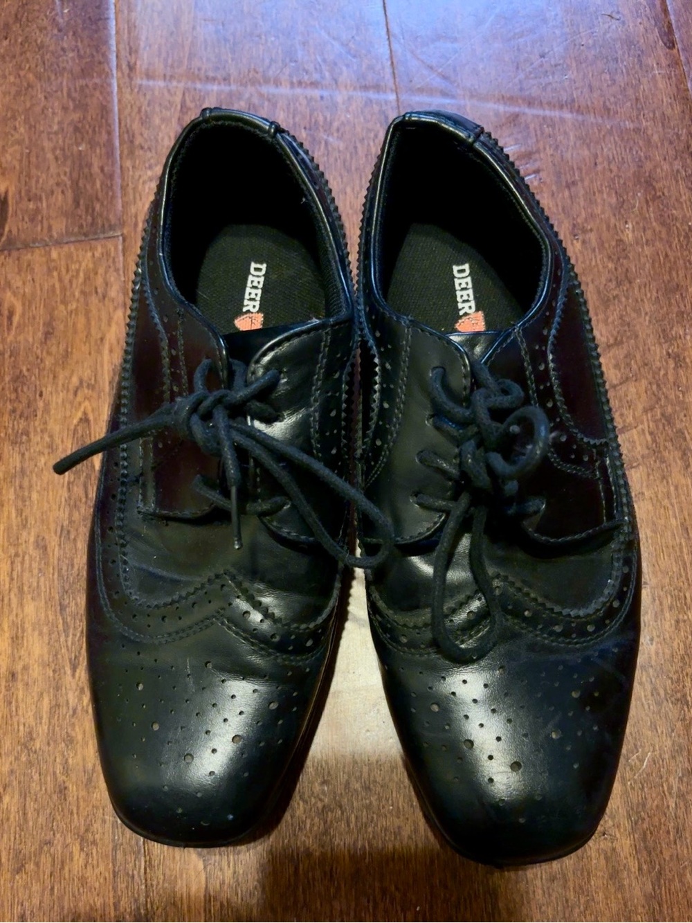 Deer Stags Boys Black Wingtip Dress Shoes Size 3 Wide (3W) Lace Up Oxford